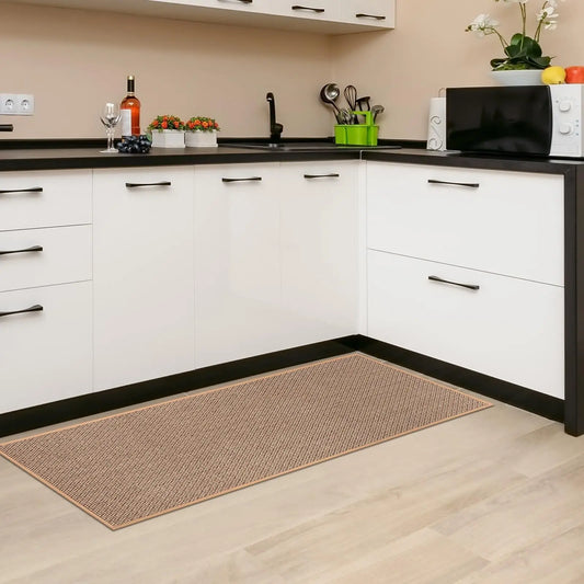 Tapis de cuisine long en lin naturel antidérapant