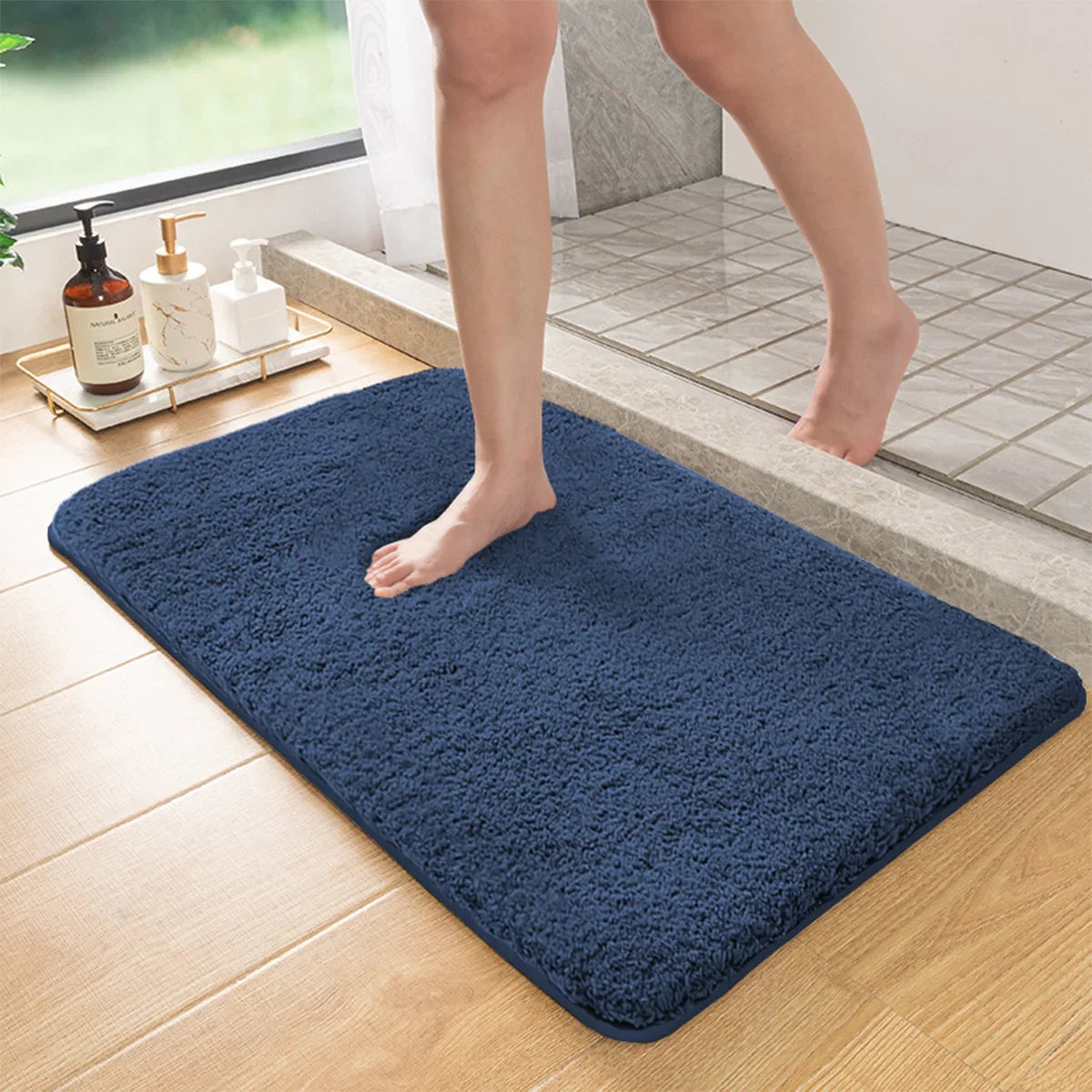 Tapis de salle de bain à poils longs, absorbant et antidérapant